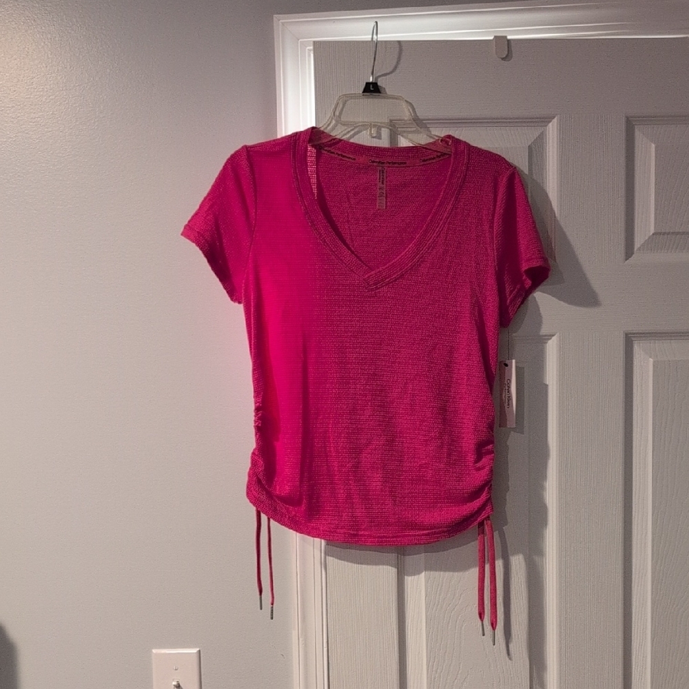 Calvin Klein Performance Fuchsia V-Neck Short Sleeve Top